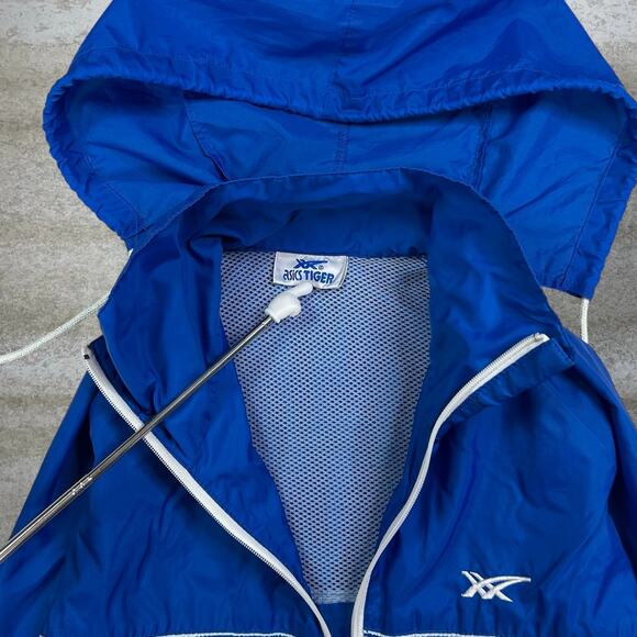 Vintage 80s Asics Tiger Windbreaker Jacket Mens M Royal Blue White Half Zip - Picture 3 of 3
